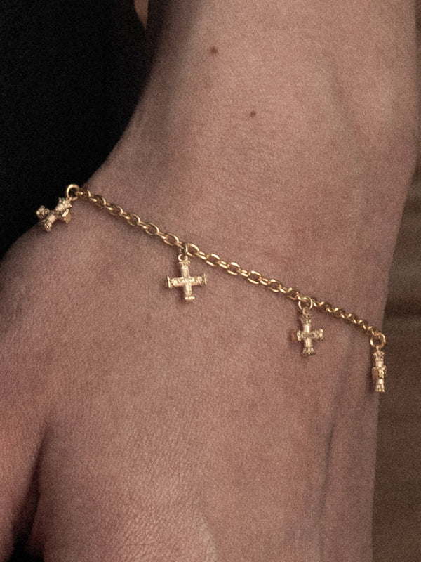 Tiny Crucifix Bracelet, 5 Motifs, 18K gold