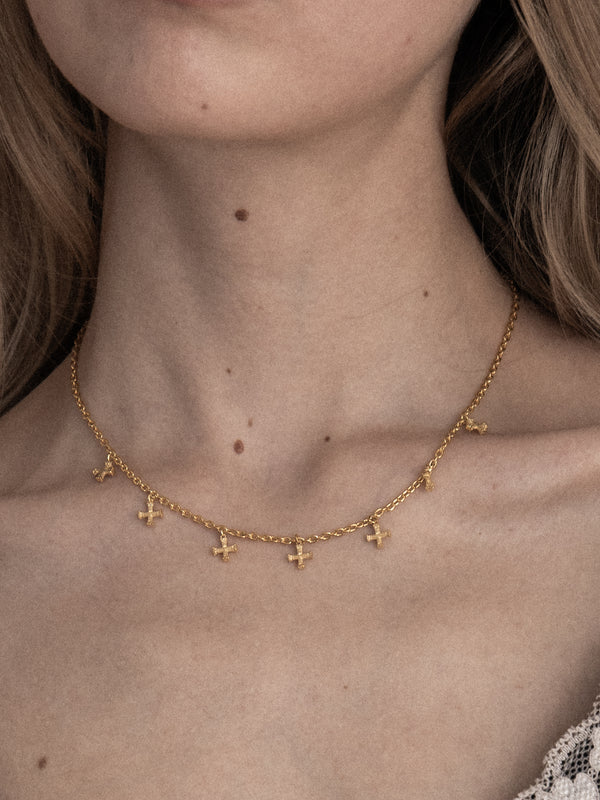 Tiny Crucifix Necklace, 7 Motifs, 18K gold