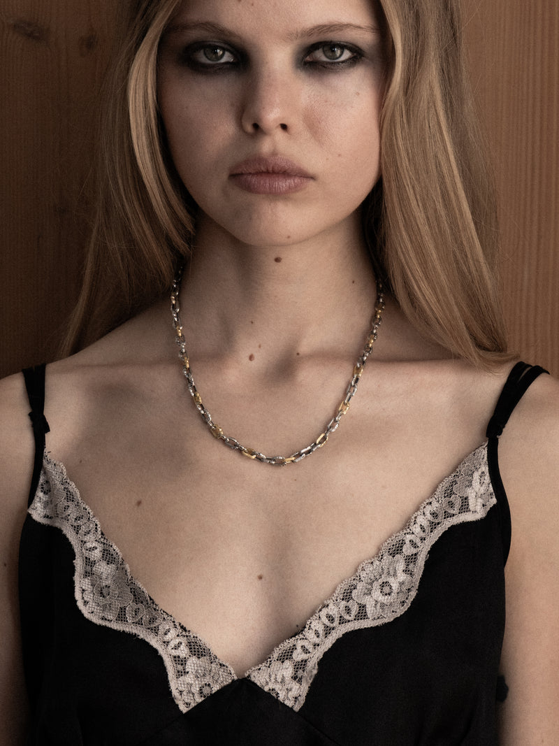 5mm Column-Link Necklace, two-tone