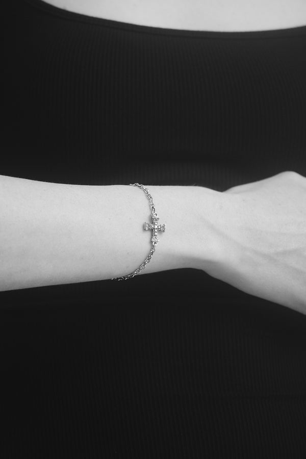 Floral Cross Icon Bracelet, Natural Diamonds