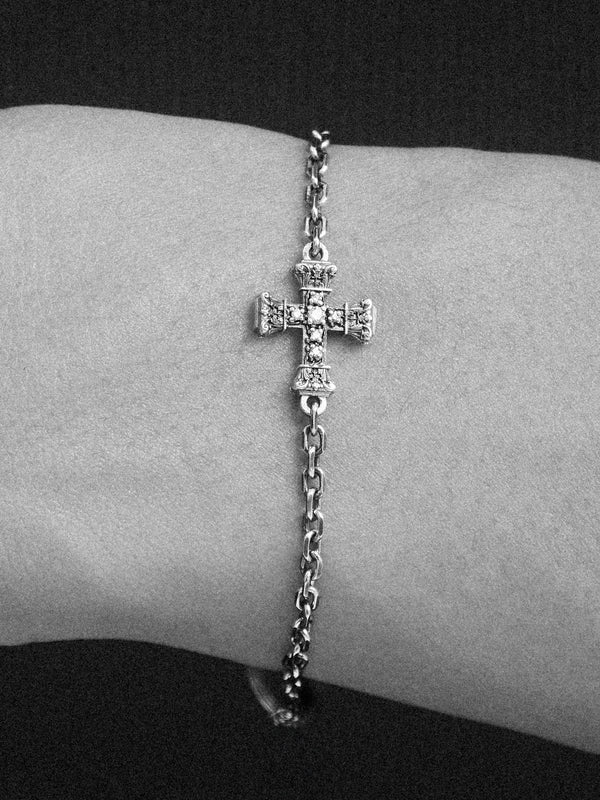 Floral Cross Icon Bracelet, Natural Diamonds