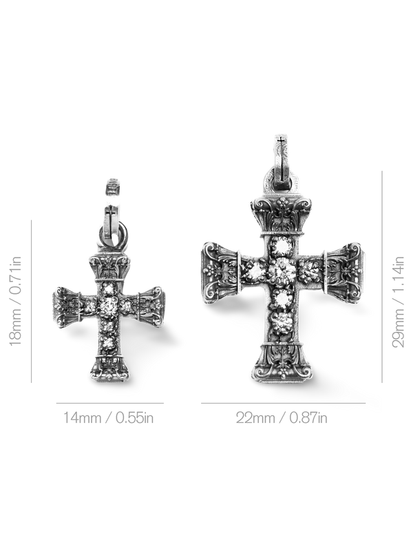 Floral Cross Pendant, Natural Diamonds
