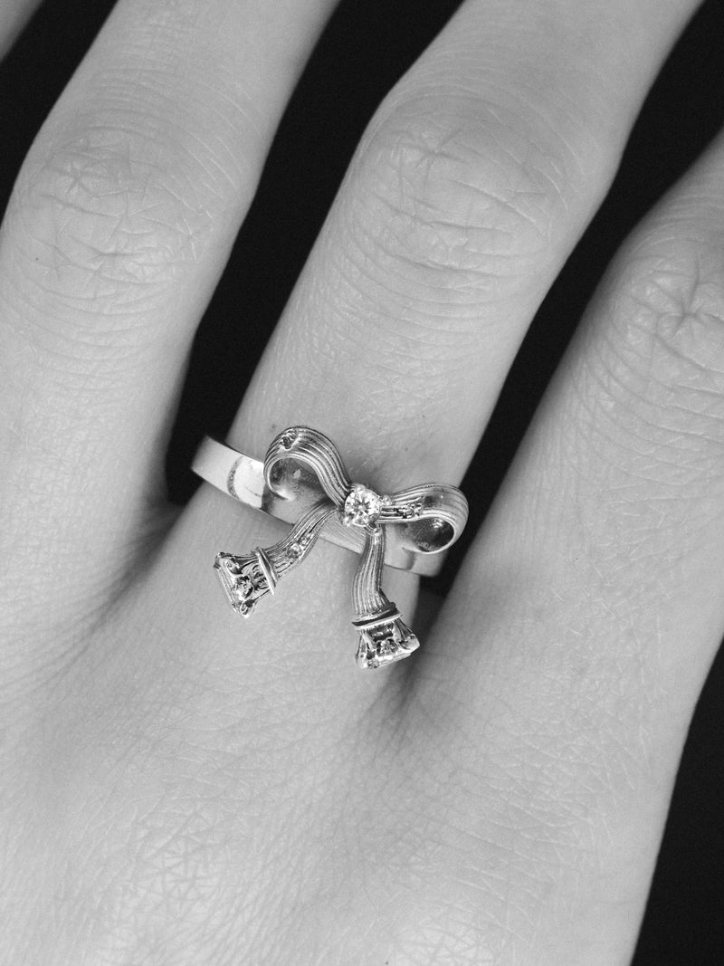 Corinthian Bow Icon Ring, Natural Diamond