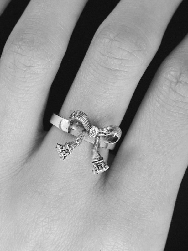 Corinthian Bow Icon Ring, Natural Diamond