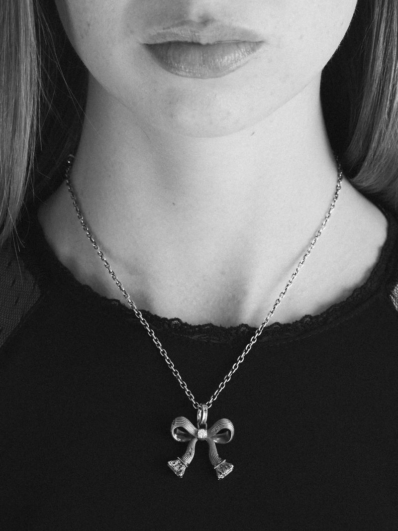 Corinthian Bow Pendant, Natural Diamond