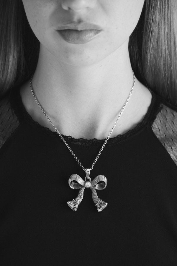 Corinthian Bow Pendant, Natural Diamond