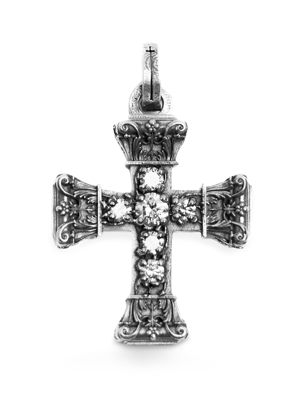 Floral Cross Pendant, Natural Diamonds