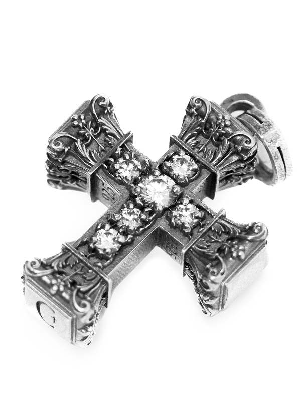 Floral Cross Pendant, Natural Diamonds