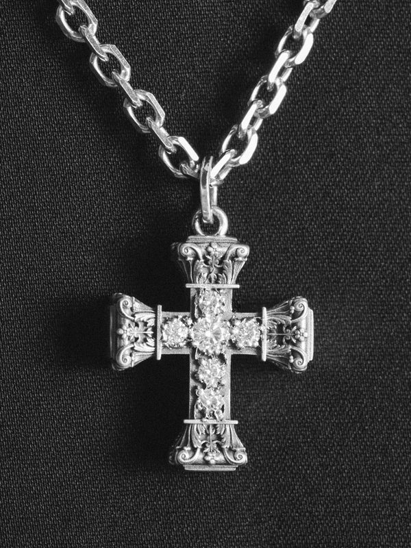Floral Cross Pendant, Natural Diamonds
