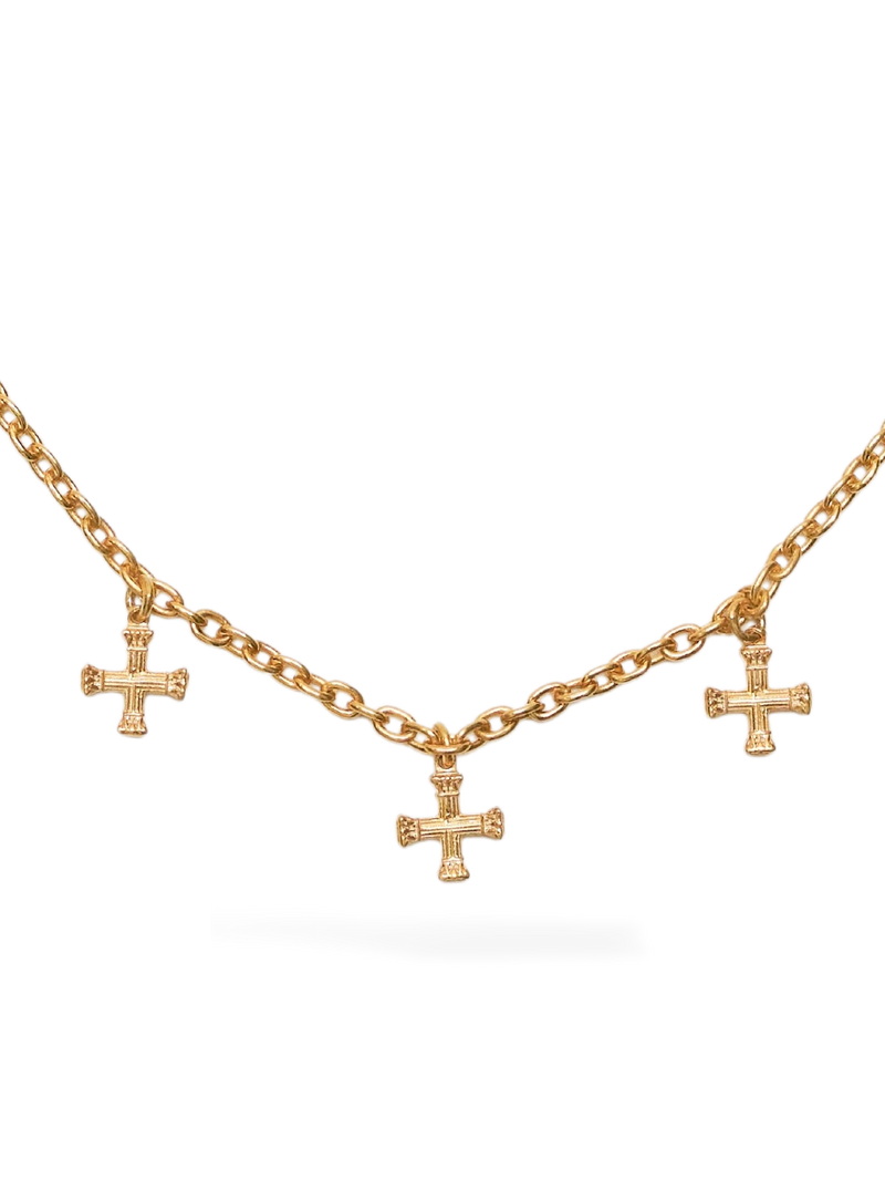 Tiny Crucifix Necklace, 7 Motifs, 18K gold