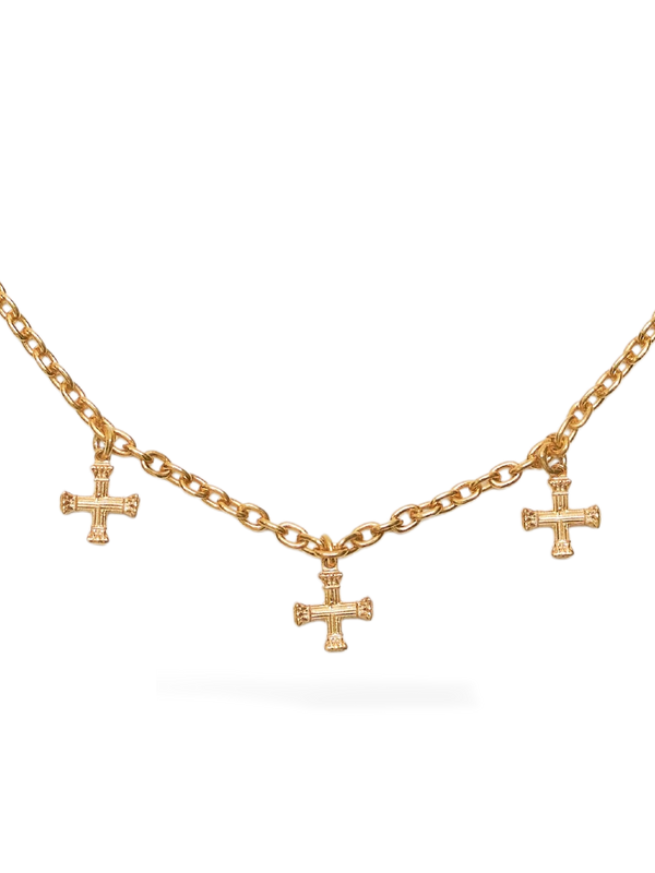 Tiny Crucifix Necklace, 7 Motifs, 18K gold